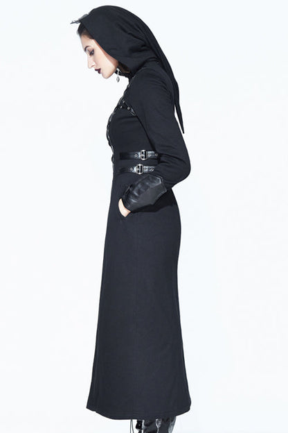 Black Punk Inverted Pentagram Long Womens Coat