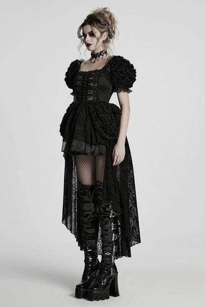 Black Square Collar Short Puff Sleeves Multi-Layered Women's Gothic Lolita High/Low Prom Dress