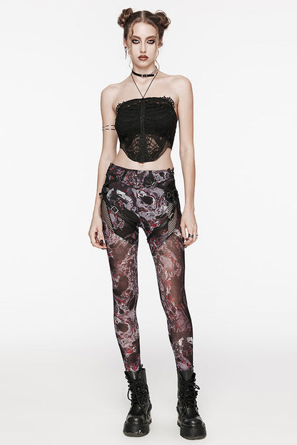 Black Sleeveless Skeleton Embroidery Ripped Women's Gothic Corset