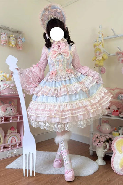 Blue [Star Love Song] Ruffle Hanayome Bowknot Lace Sweet Lolita Jsk Dress