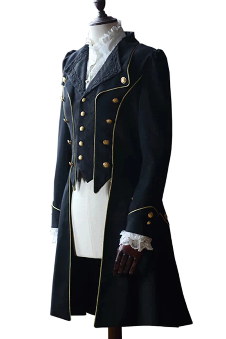 Prince Retro Immortal Black and White Rose Single Breasted Ouji Fashion Lolita Coat
