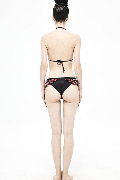 Black/Red Plaid Frilly Women's Punk Swim Shorts