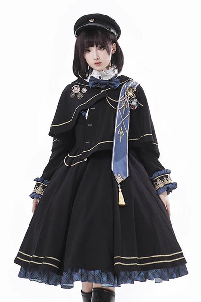 Black [Breaking Dawn] Stand Collar Long Sleeves Ruffle Gothic College Style Elegant Lolita Dress