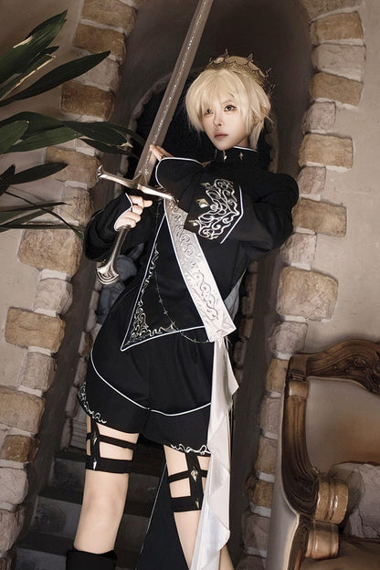 Black [Sword of Oath] Long Sleeves Embroidered Gothic Vintage Knight Prince Ouji Lolita Set