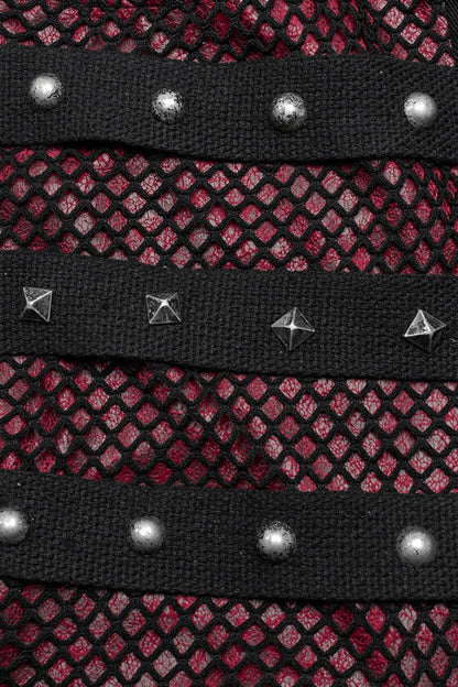 Cracked Leather Stitching Metal Rivet Decoration Mesh Men's Steampunk Pants 2 Colors