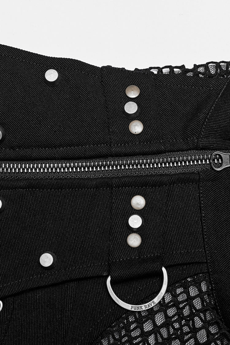 High Collar Sleeveless Rivet Decoration Sheer Mesh Men's Steampunk Vest 2 Colors