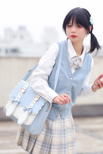 White/Blue Bunny Castle Bowknot Sweet Lolita Backpack