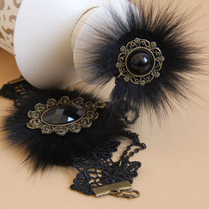 Black Retro Fashion Lace Fox Hair Female Gothic Lolita Ring Bracelet