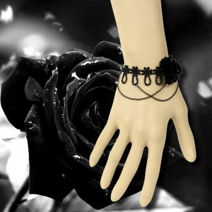 Black Retro Fashion Personality Female Lace Flower Tassel Gothic Lolita Bracelet
