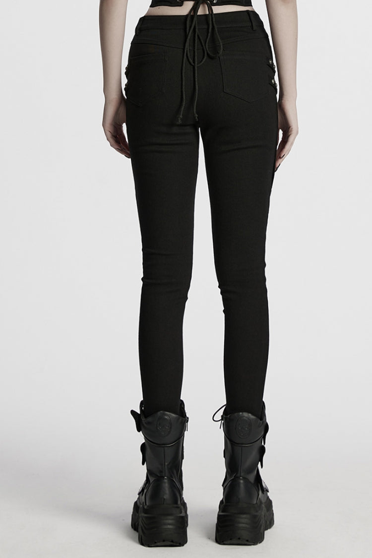 Black Studded Pleated Women's Punk Leggings