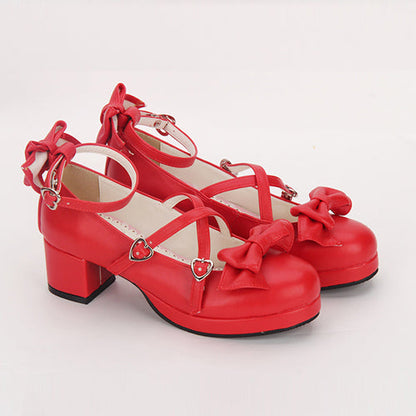 Cross Buckle Princess Bowknot Mid Heel Lolita Shoes