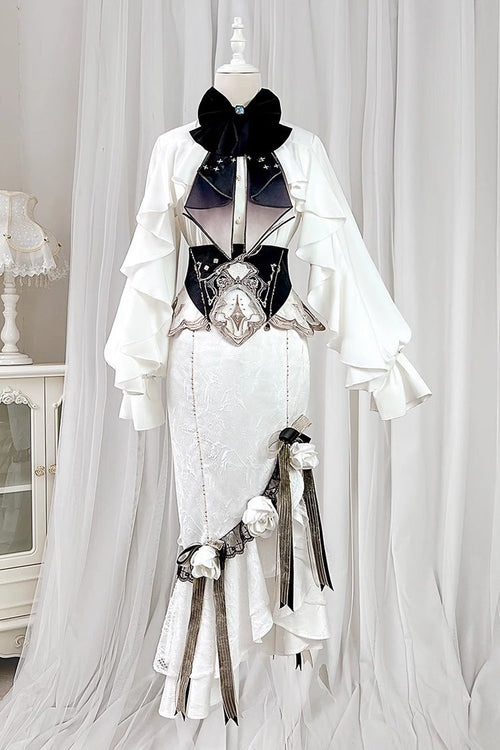 White [Star Gate] Jacquard Embroidery Bowknot Irregular Sweet Elegant Princess Lolita Skirt