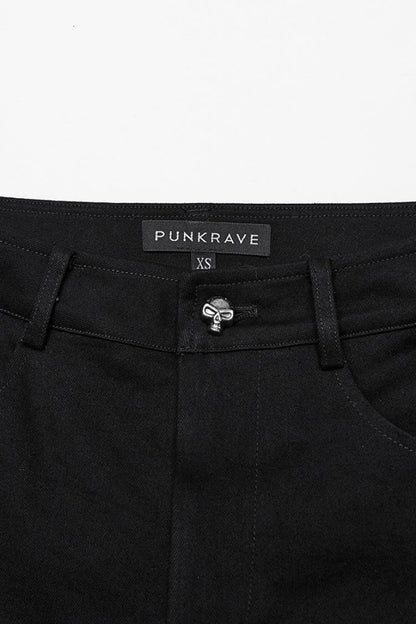 Black Triangular Stitching Mesh Buckle Women's Punk Pants