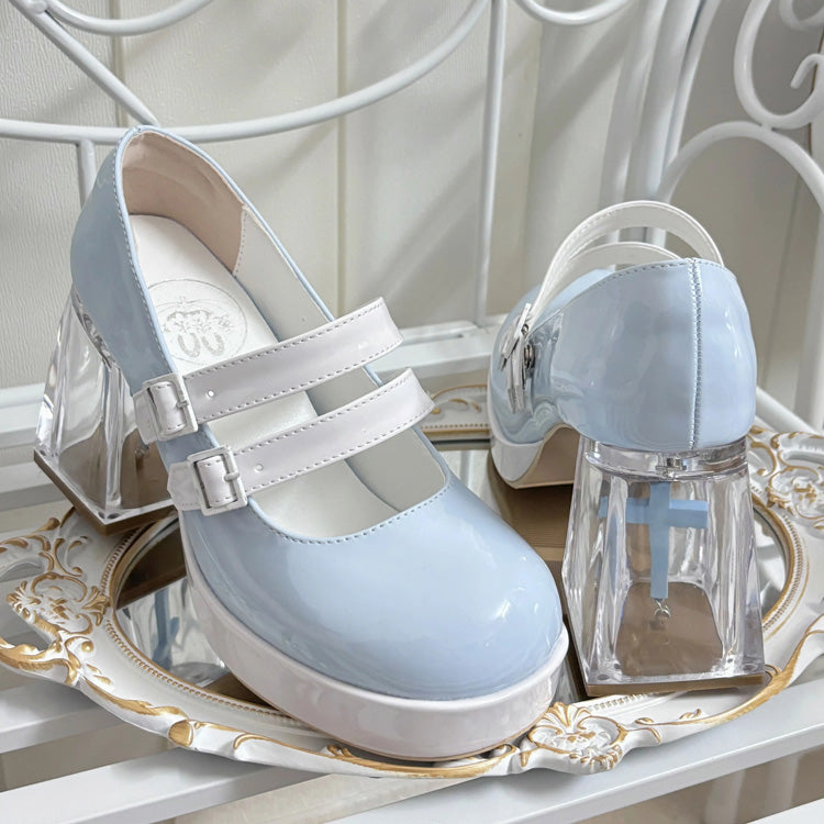 Gothic Sweet Lolita Cross-Shaped Transparent Block Heel Shoes