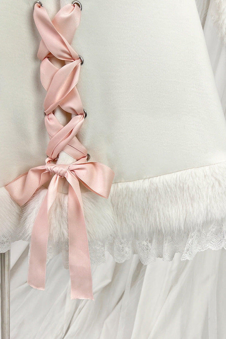 Ivory Cloud-Like Plush Bunny Ear Embroidered Bow Lace Sweet Lolita Cape Coat