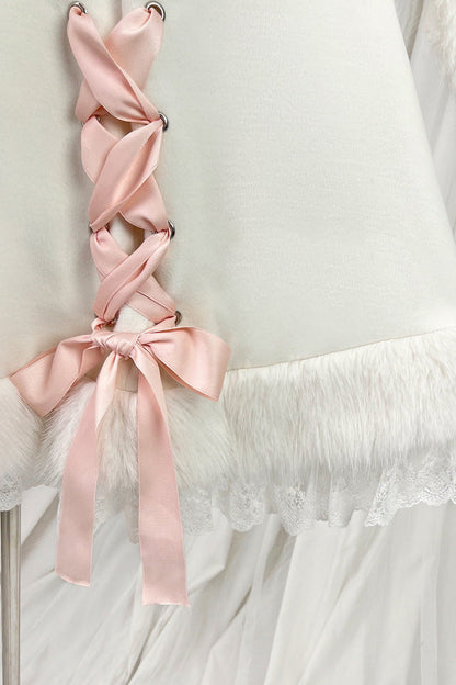 Ivory Cloud-Like Plush Bunny Ear Embroidered Bow Lace Sweet Lolita Cape Coat