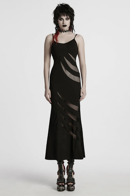 Black Sleeveless Stitching Mesh Women's Punk Fishtailed Honeymoon Slip Dress