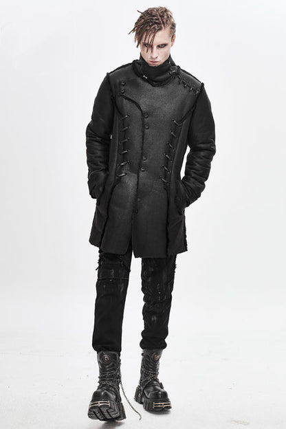 Black Winter High Collar Unedged Thick Mens Punk Coat
