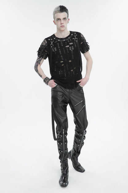 Black Removable Right Side Zipper Faux Leather Men's Punk Pants