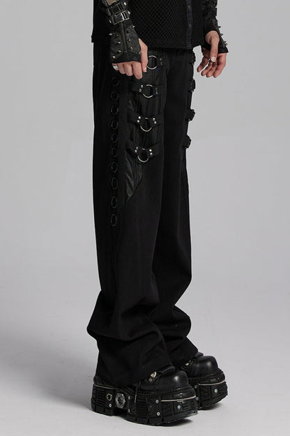 Black Rings Stitching Mesh Men's Punk Pants