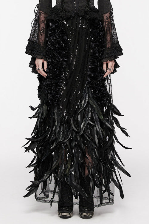 Black Women's Sequin Feather Gothic Skirt