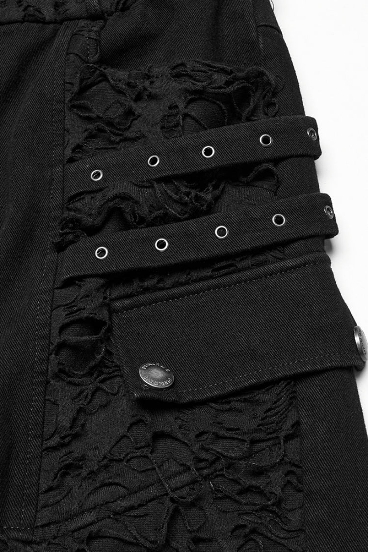 Black Ripped Men's Punk Straight Pants