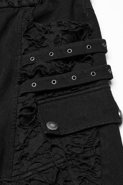 Black Ripped Men's Punk Straight Pants