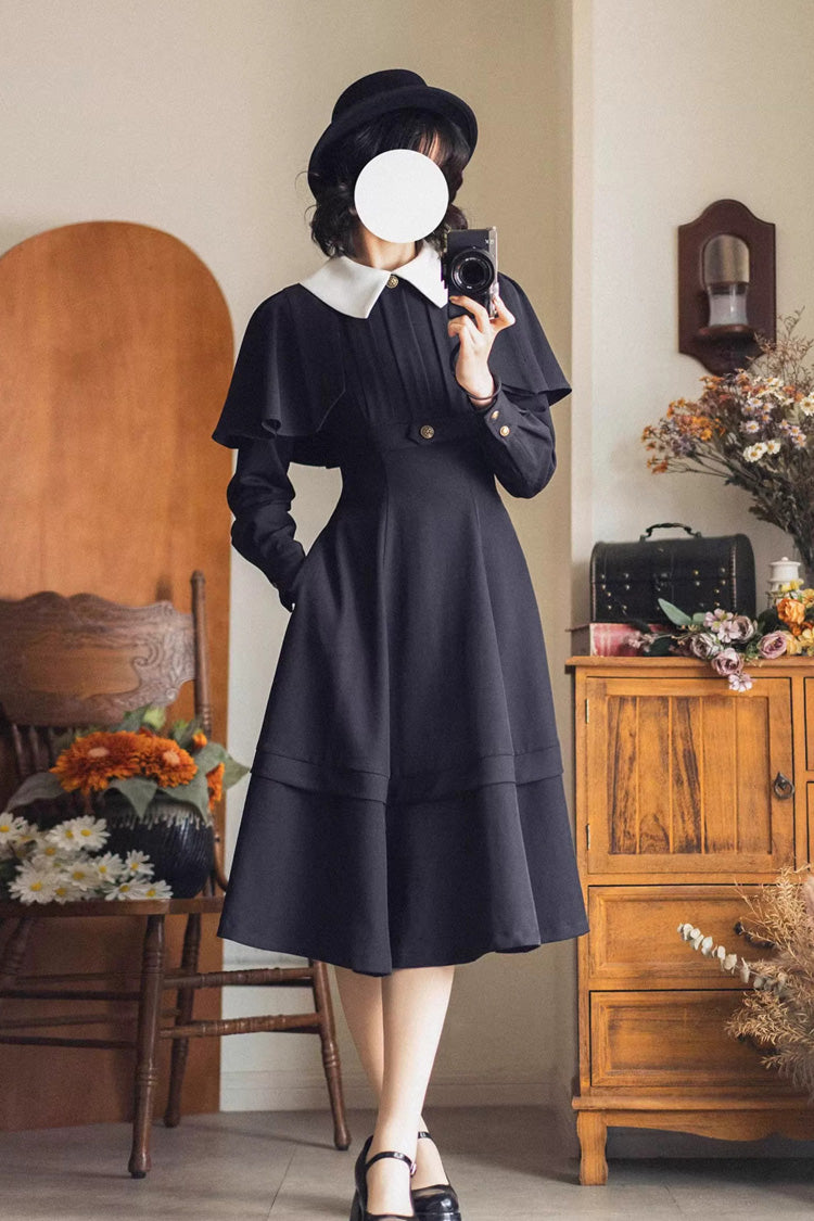 Black [Forest Antique Trunk] Lapel Collar Long Sleeves Classic Vintage Elegant Lolita Dress