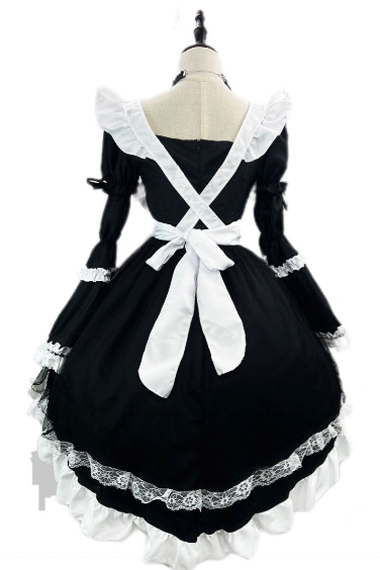 Black/White Maid Long Hime Sleeves Ruffle Bowknot Sweet Plus Size Lolita Dress Full Set