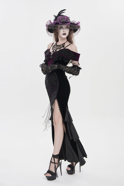 Black/Purple Off Shoulder Sleeveless Embroidered Lace Slim Women's Gothic Gorgeous Strapless Dress