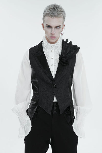 Black Vintage Dark Pattern Men's Gothic Vest With Brooch