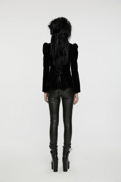 Black Stand Collar Long Sleeves Women's Gothic Swallowtail Coat