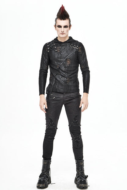 Black Punk Glued Fake Two Pieces Mens Pants
