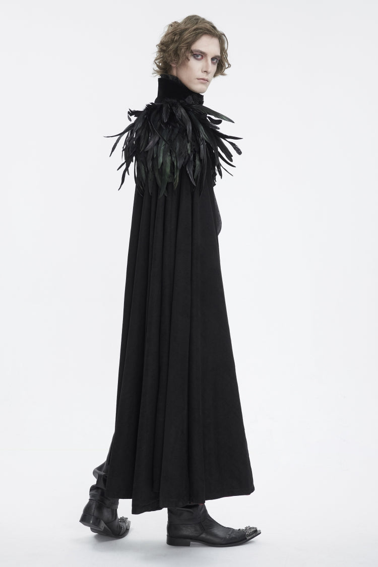 Black Stand Collar Men's Gothic Accessory Feather Cape