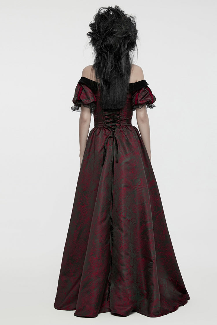 Black/Red Short Puff Sleeves Lace-Up Women's Gothic Dress