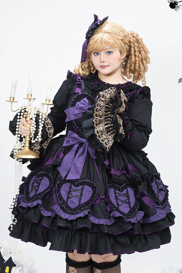 Black/Purple [Frosted Sugar Gift Box] Sleeveless Ruffle Bowknot Gothic Plus Size Princess Lolita Jsk Dress