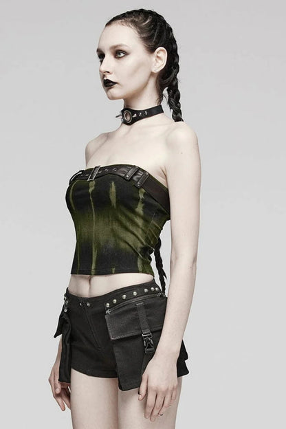 Simple Adjustable Bust Strap Sleeveless Print Womens Steampunk Corset 2 Colors