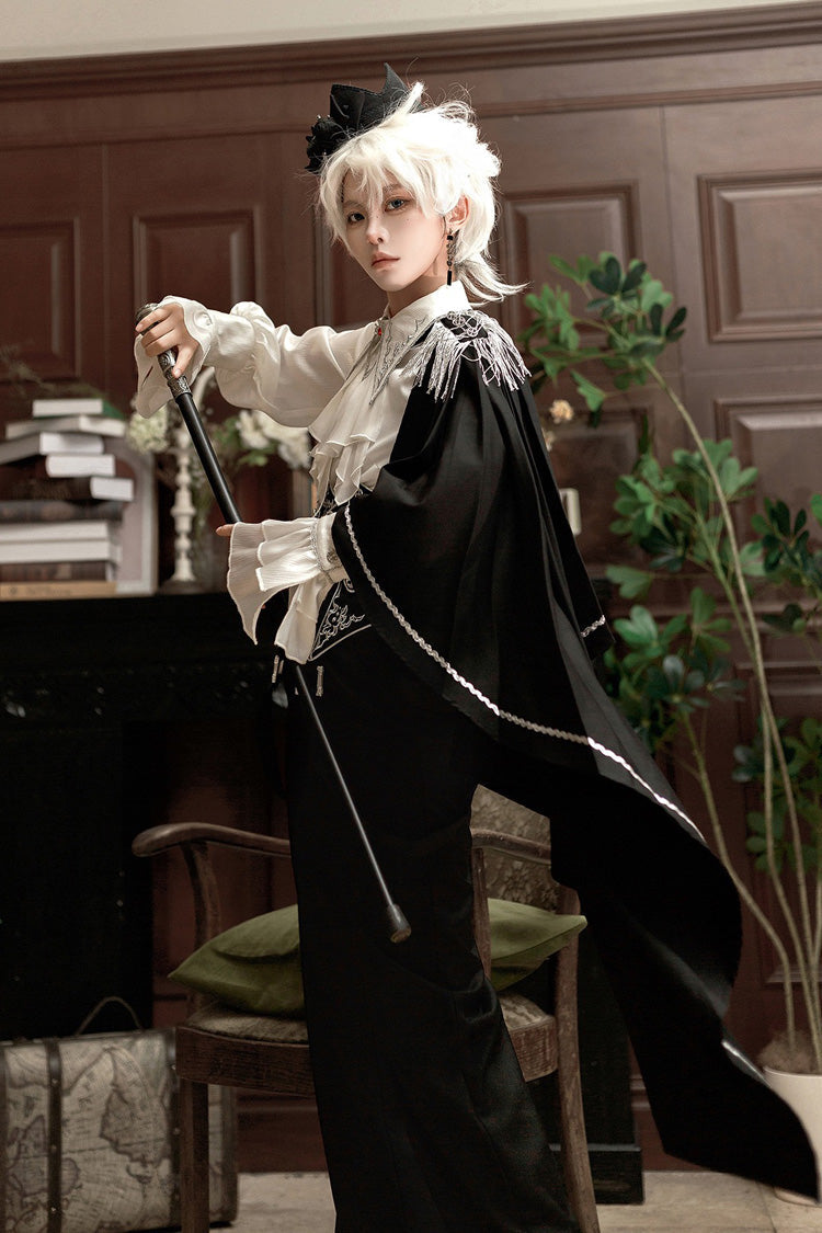 Black/White Embroidery Asymmetric Gothic Prince Handsome Ouji Lolita Set