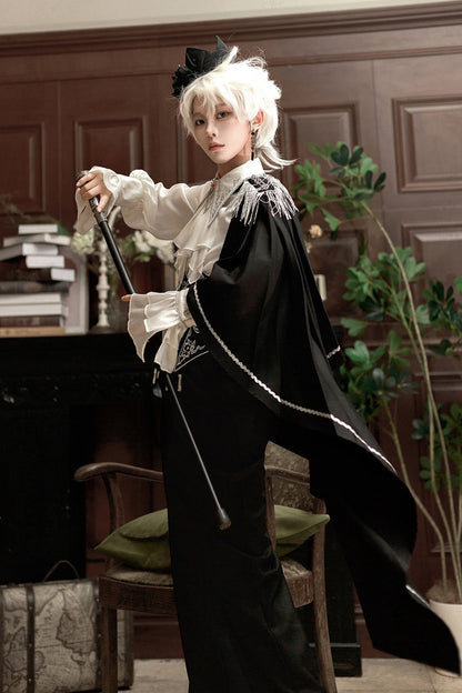 Black/White Embroidery Asymmetric Gothic Prince Handsome Ouji Lolita Set