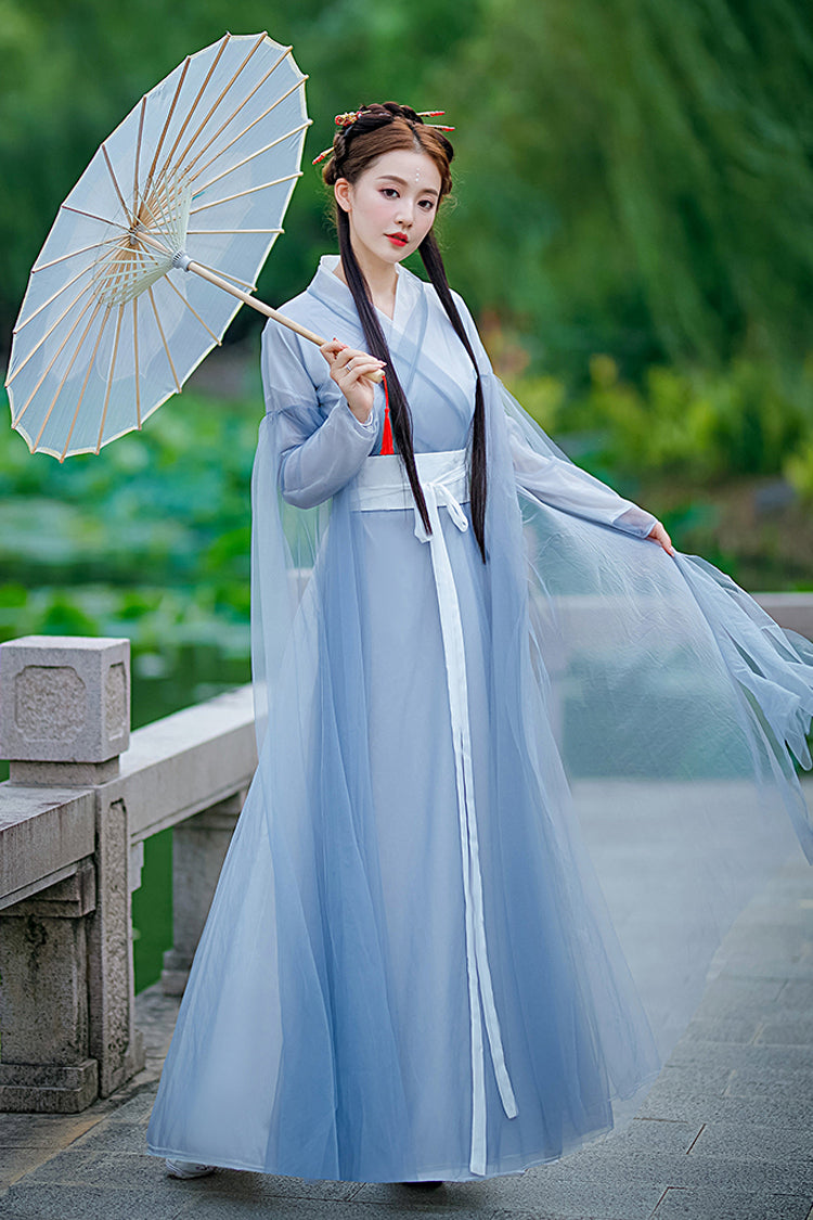 Blue Chinese Style Fairy Airy Sweet Hanfu Dress