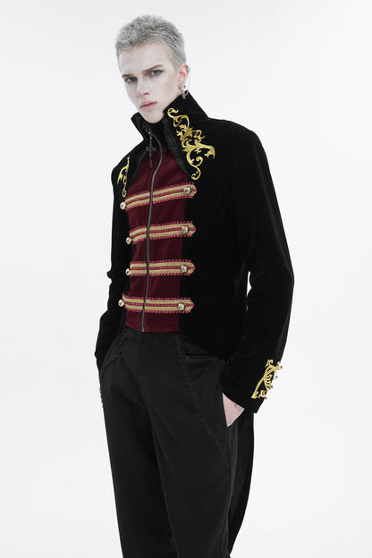 Black/Red Retro Totem Embroidered Swallow Tailed Men's Gothic Coat