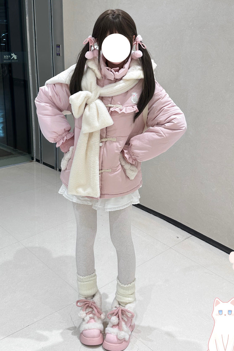 [Cute Cat] Long Sleeves Bowknot Hooded Sweet Lolita Coat 2 Colors