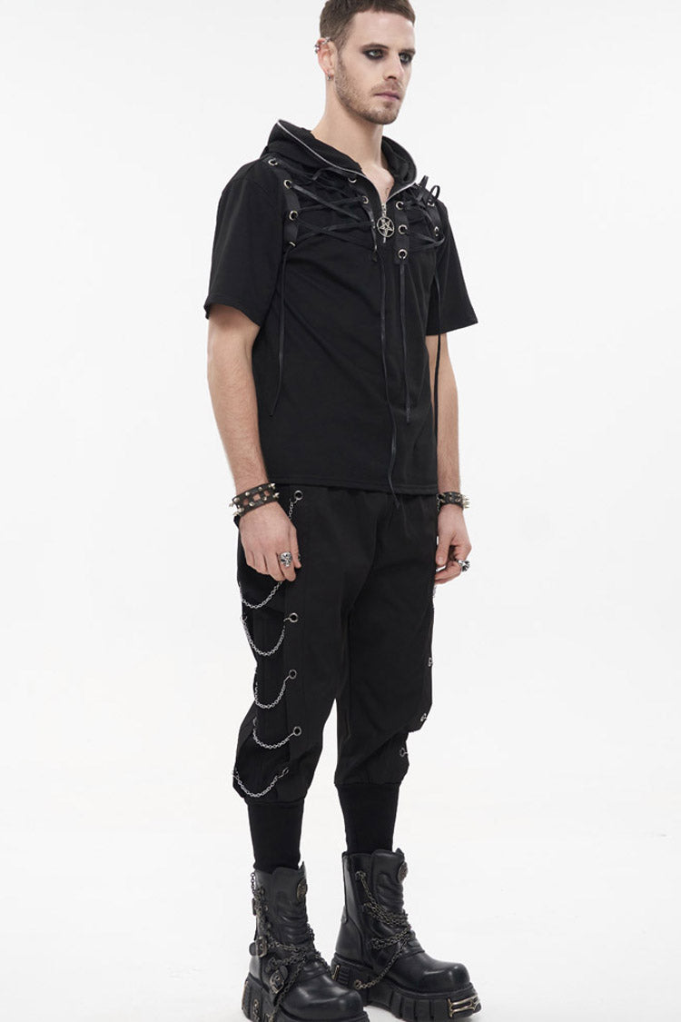 Black Punk Big Pocket Symmetrical Metal Chain Harem Men's Pants