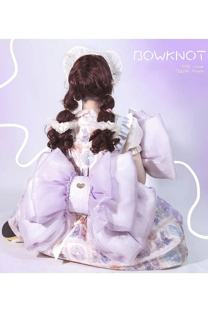Purple Big Bowknot Metal Heart Nameplate Lolita Backpack