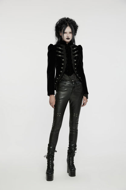Black Stand Collar Long Sleeves Women's Gothic Swallowtail Coat