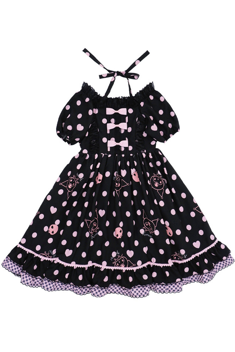 Black Short Sleeves Kulomi Print Ruffle Bowknot Alice Sweet Lolita Dress