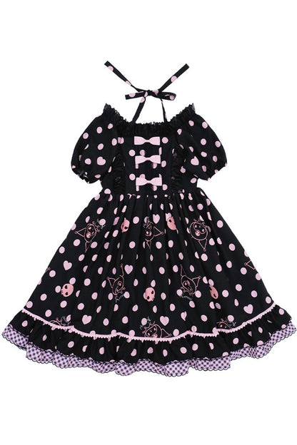 Black Short Sleeves Kulomi Print Ruffle Bowknot Alice Sweet Lolita Dress