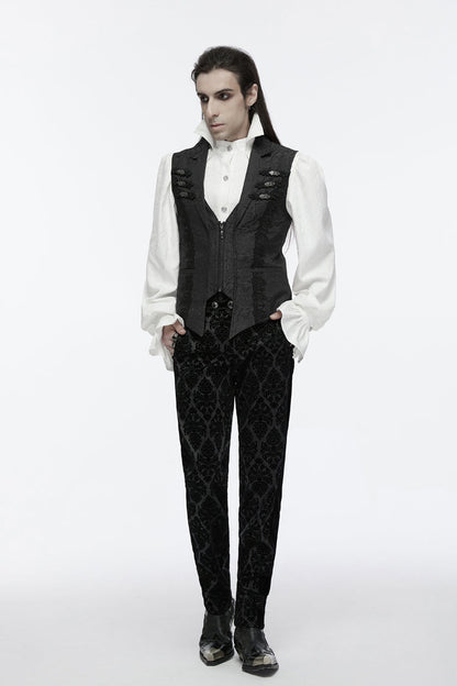 Black Sleeveless Jacquard Buckle Zip Men's Gothic Waistcoat