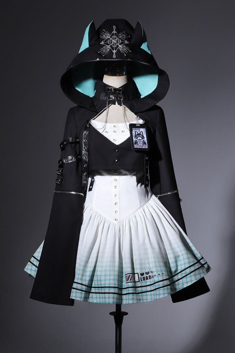 Black/White [Electronic Cat] Print Future Suit Gothic Cool Lolita Dress