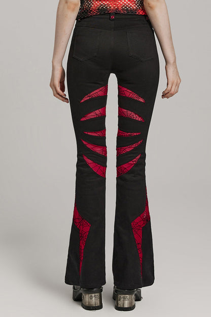 Spiderweb Claw Print Mesh Women's Gothic Flared Pants 2 Colors